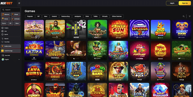 Nix Bet casino spelaanbod met fijne navigatie